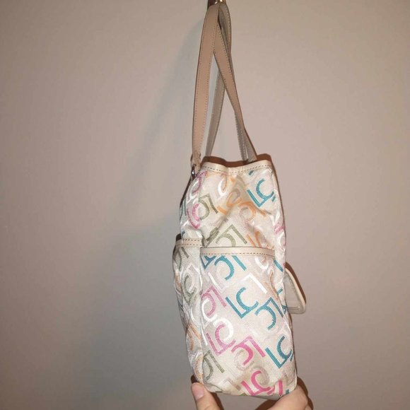 NWT Liz Claiborne Handbag, khaki with multi color LC's, - Picture 2 of 16